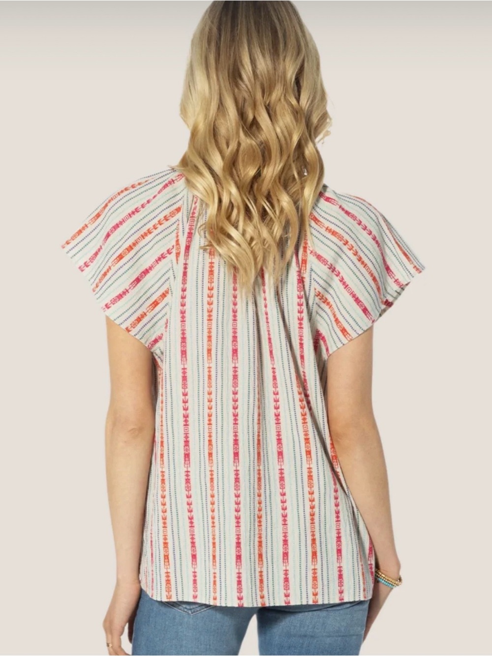 Dylan Kenzie Blouse XL Striped Flutter Sleeve Boho Top - Picture 2 of 10